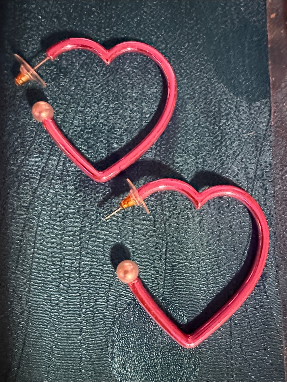 Pink Heart Hoop Stud Earrings
